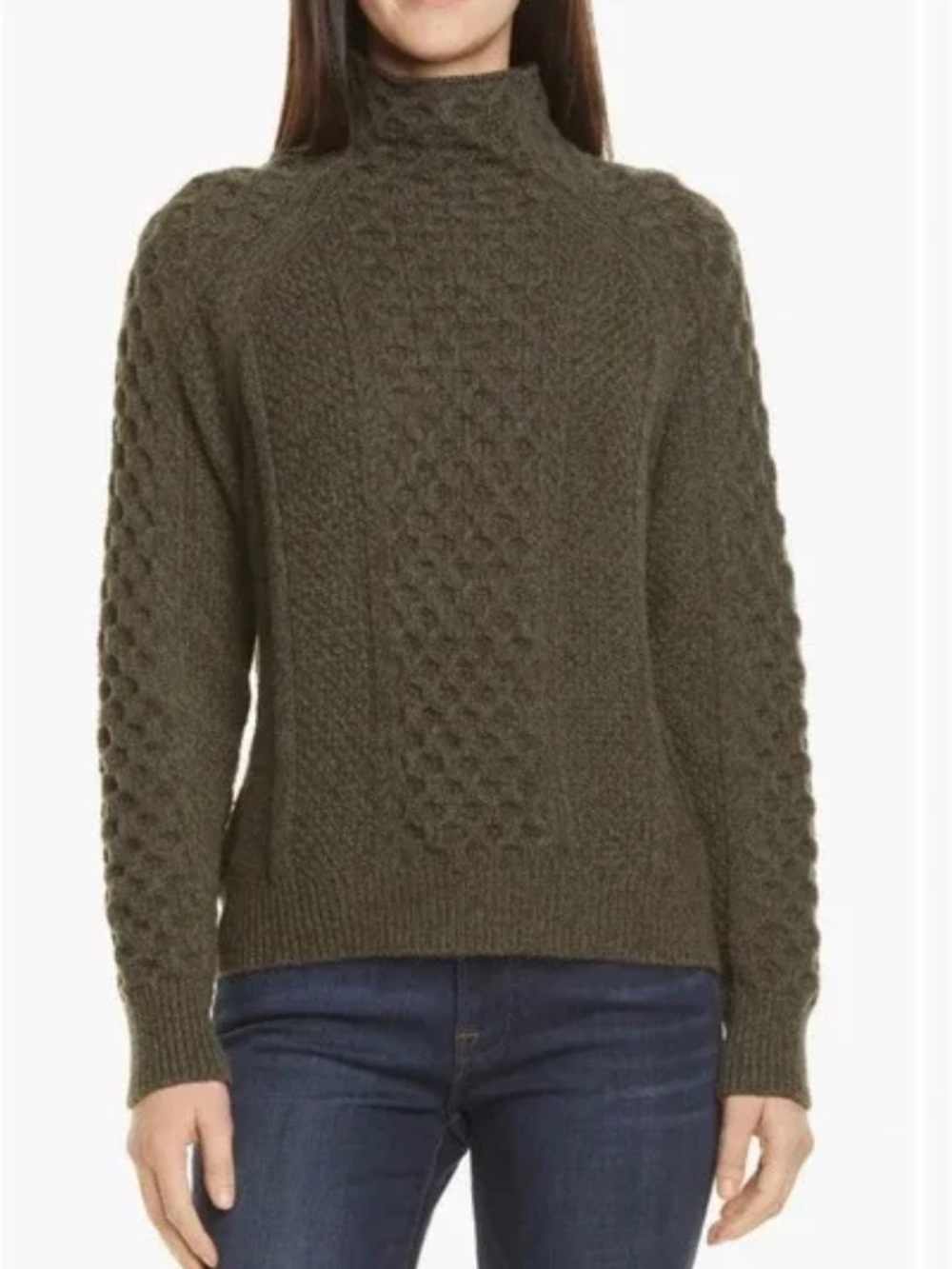 Vince Olive Green Cable Knit Turtleneck Sweater